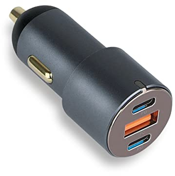 FONTASTIC Moc60 Autoladegerät Zigarettenanzünder USB-C, Kfz Ladegerät mit 2X USB Typ C PD und 1x USB-A FC Anschluss, USB-Adapter Auto Schnellladegerät für Handy