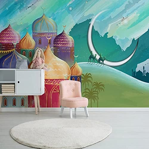 XAONUO Château Papier Peint Photo 3D Optique Château Arbres Paysage Trompe L Oeil | Déco Mural Tableaux Muraux Photo 140X70Cm Mural Décor Motif Poster Géant Stickers Muraux Optique Fond Effet