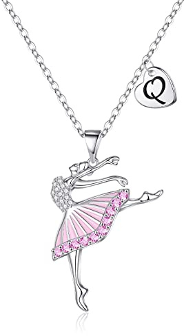 Vjoypro Tanzaufführungsgeschenke für Mädchen, Tanz-Halskette, Ballerina-Geschenke für Mädchen, Schmuck, Initiale A-Z, Buchstabe, Ballett-Anhänger, Geburtstagsgeschenke für Mädchen, Tochter, Nichte,