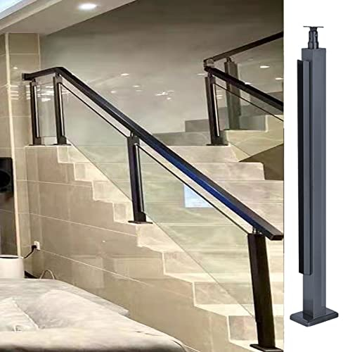 Handlauf Glasgeländerpfostensystem – schwarze Edelstahlpfosten Oberflächenmontage passend für horizontales Treppengeländer aus Holzbeton, 3/8 Zoll 1/2 Zoll dickes Glas, einfach zu installier