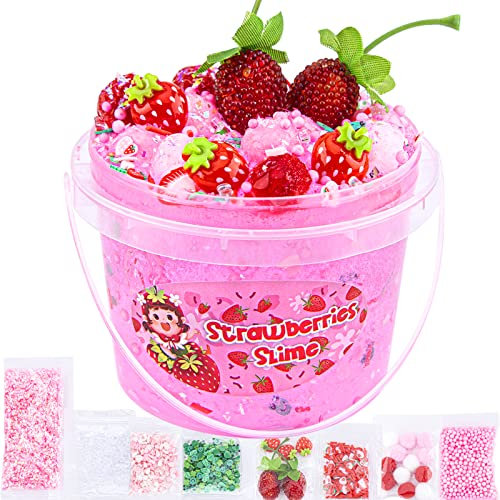 Slime Enfant, 300 ML Fraise Jelly Cube Glimmer Croquant Slime Fluffy, Cadeau de fête pour Enfants, Anniversaires Pâques Noël Nouvel an Slime Kit pour Filles et garçons de 6 7 8 9 10 Ans et Plus