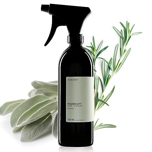 NAKURA® Duftspray und Lufterfrischer SALBEI - ROSMARIN Bio 500 ml - Natürliches Raumduft Spray aus reinen ätherische Öle - Lufterfrischer Wohnung ohne Chemie - Naturreiner Duft mit Wirkeffekt