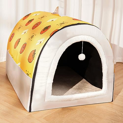 HAZARA Haustierbett, Großer Hund Hundehütte Winter Warm Plüsch Innen Luxus Hundekissen Vier Jahreszeiten Hundehöhle Iglu Waschbar,Gelb,XXXL