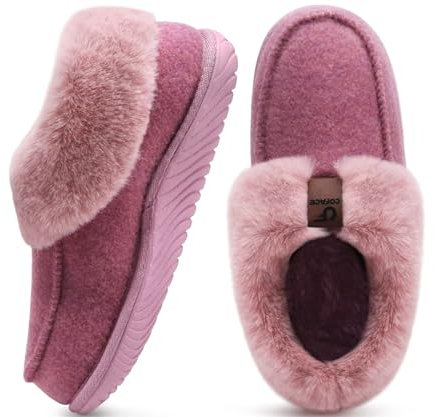 COFACE Pantofole Donna Invernali Peluche Pelle Pantofola Camera Pelose Pelliccia Pelo Chiuse Calde Feltro Ciabatte da Casa Morbide Comode Memory Foam Slippers Antiscivolo Babbucce Rosa 41