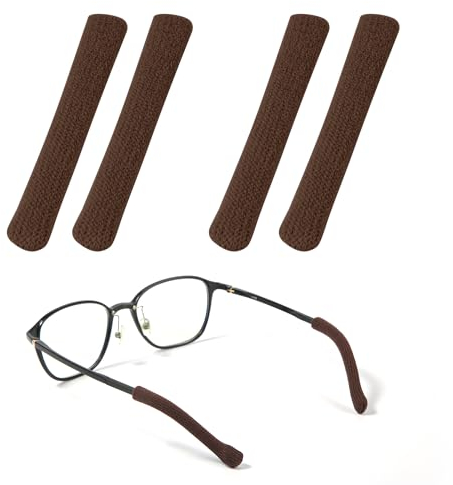 4 Embouts Branches Lunettes, Coussinets Branches Tissu Coussinets Oreille Antidérapants, Manchon Bras Lunettes (Marron)