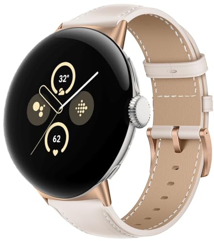 KoGiio Leder Armband für Google Pixel Watch 3 41mm/ Watch 2 /Google Pixel Watch, Herren Damen Ersatz Weich Uhrenarmbänder, Metallschnalle Atmungsaktiv Ersatzarmband Blanco