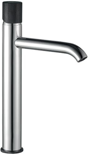 KOLMAN Waschtischarmatur für Waschbecken Silber-Schwarz PEROS Hoch Wasserhahn Mischbatterie + Click-Clack