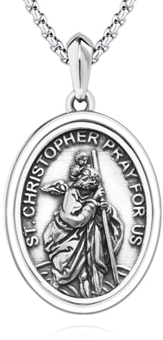 DOTBJ 925 Sterling Silber St Christophorus Anhänger Kette mit Edelstahlkette 55,88cm + 5cm