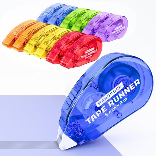 Marsrock glue tape roller 12 Pack Double Sided Tape Roller for Crafts, 8mm x 9m Glue Tape for Scrapbooking, Craft Supplies for Scrapbooking, Gift Wrapping and Photo Tape