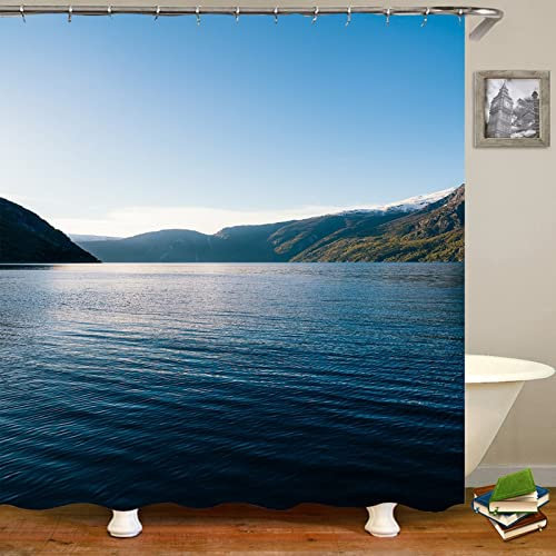 KnSam Rideau de Douche, Motif Montagne et Lac, Polyester, 120x180cm, Rideau Salle de Bain Imperméable avec Anneaux