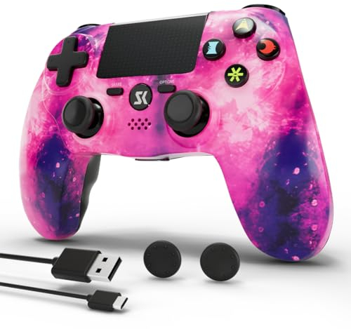 MUZELI Wireless Controller per PS4 Multipiattaforma Joystick per PS4/Pro/Slim/PC/iOS/Android/MacOS con Doppia Vibrazione/Sensore di Movimento a 6 assi/Jack Audio da 3,5 mm/Touch Pad Sensibile(Rosa)