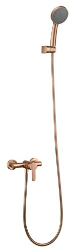 IMEX Set doccia Roma miscelatore doccia in ottone con tubo flessibile metallico 180 cm supporto doccetta ABS maniglia rotonda cartuccia ceramica Ø35 mm finitura PVD oro rosa spazzolato Imex-BDR001