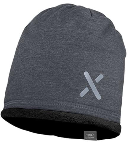 maximo Lässiges Beanie mit Fleece Futter in Melange Grau/Schwarz mit Reflekor Print 126300 (DE/NL/SE/PL, Numerisch, 53, DKL Grau)