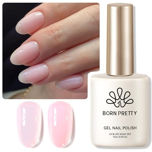 Born Pretty Gelée Vernis Semi Permanent Rose Laiteux, 15ML Naturel French Blanc Vernis Gel Tansparent Cristal Pink Nail Art UV LED Soak Off Vernis Manucure
