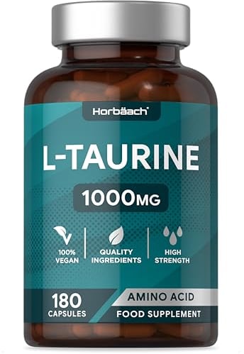 Taurina Cápsulas 1000 mg | 3 Meses de Suministro - 180 Compimidos Veganos | Suplemento Deportivo para Hombres y Mujeres - Pre y Post Entrenamiento | Aminoácidos Esenciales | de Horbaach