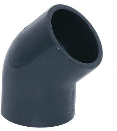 HAF® 1 raccord d'angle en PVC 45° avec 2 manchons adhésifs de 50 mm - Connecteur d'angle en PVC U gris pour raccords de tuyaux, tuyaux de piscine et bien plus encore. Qualité : fabriqué en Europe