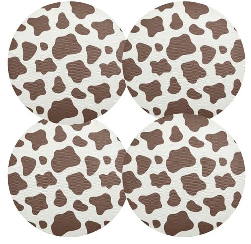 CHIFIGNO Platzsets aus braunem Kuhfell mit Tieren, rund, 38,1 cm, hitzebeständig, Bauernhaus-Platzsets für Küche, Esstisch, Dekoration, 4 Stück