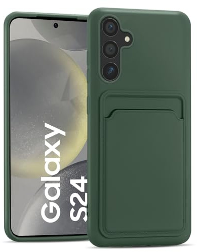 CoolGadget Handyhülle mit Kartenfach für Samsung Galaxy S24 Grün | Silikon Case mit Kartenhalter auf der Rückseite, stoßfest, erhöhter Kameraschutz, dünn