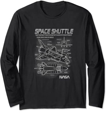 NASA Vintage Faded Space Shuttle Schematic Textbook Logo Long Sleeve T-Shirt