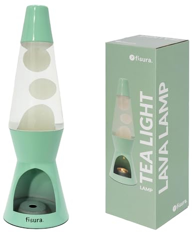 Fisura – Lavalampe mit Kerze. Lavalampe ohne Strom. Minz-weiße Lavalampe. Umweltfreundliche Lampe. Originelles Geschenk. 29 cm x 8,5 cm (Kerze nicht enthalten)