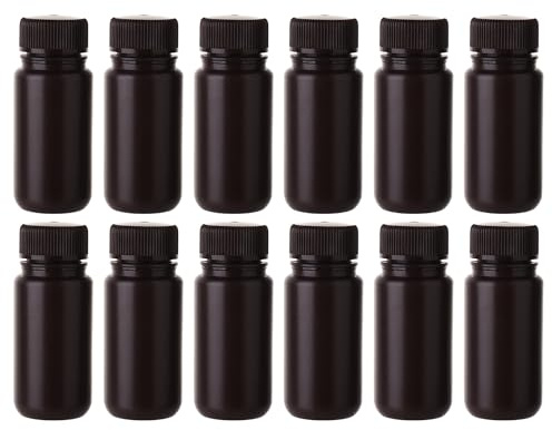 Labvida Amber Reagent Bottle HDPE Wide Mouth Round Plastic Bottles, 12 pcs of 60ml Sample Sealing Storage Container for Laboratories, Classrooms, or Storage at Home, LVAL002