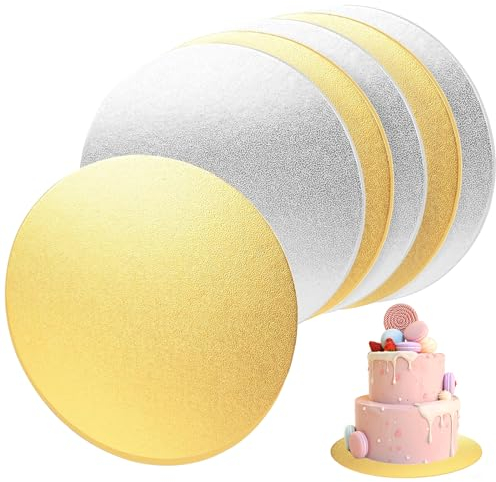 SMTelegance Tortenplatte 6 Stück Cake Board ø 20 Cm Tortenteller Wiederverwendbar 2 Mm Tortenunterlage Rund zum Dekorieren Transportieren und Präsentieren von Torten Gold-Silber