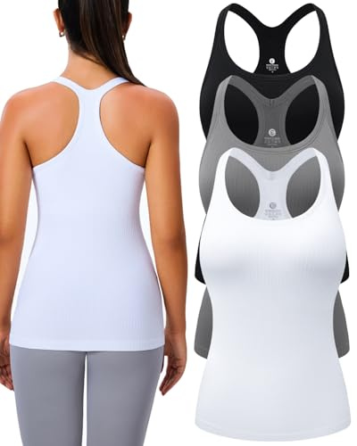 Evercute 1/2/3 Pack Workout Tank Tops for Women with Built in Bra Racerback Yoga Sleeveless Top Camisole Athletic Gym Tops
