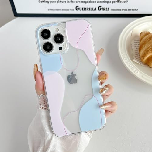 DEFBSC Compatible with iPhone 15 Pro Max Case, Transparent Color Mix Aesthetic Phone Case Design Soft TPU Bumper Slim Thin Shock-Absorbing Protective Phone Case for iPhone 15 Pro Max - Blue Pink