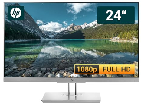 HP EliteDisplay E243 23,8 Zoll Business Computer Monitor, Desktop Gaming Monitor, Full HD (VGA - DisplayPort - HDMI - VESA), PC Bildschirm, Schwarz/Silber (Generalüberholt)