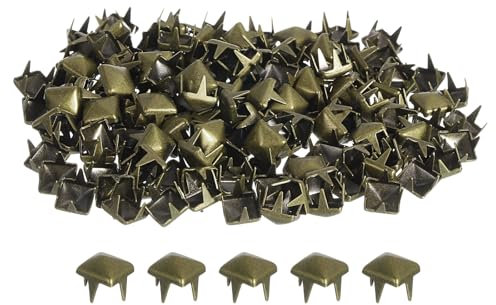 QUARKZMAN 80Pcs Rivet Pyramide Carrée, 5mm Clous à Quatre Griffes, Clou Punk Rock Cuivré pour Vêtements, Sacs, Chaussures en Cuir (Bronze)