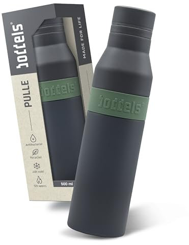 PULLE Edelstahl Trinkflasche 500ml - spülmaschinenfest, 100% auslaufsicher, leicht zu reinigen, Kohlensäure geeignet, 24h kalt & 12h warm, recycelter Edelstahl (Anthrazit/Salbeigrün, 500ml)