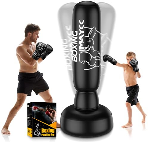 IMAYCC Boxsack Stehend Erwachsene&Kinder, Mit PU Boxhandschuhe, Upgrade Verdickt 180CM Hochwertiges PVC Boxing Bag für Teenager, Punching Bag für Muay Thai, Taekwondo,MMA,Box Training,Sandbag Fitness
