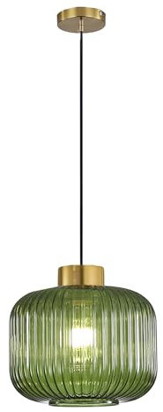 Hnexsei Pendelleuchte aus geriffeltem Glas mit Goldfinish und schwarzem Kabel, stilvolle Hängeleuchten für Esszimmer, Schlafzimmer, elegante Pendelleuchten wie Hängelampe Esstisch (Grün, 24cm)