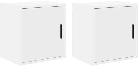 vidaXL Armoires murales de garage 2 pcs blanc bois d'ingénierie, armoire, placard mural de garage, armoire à outils murale