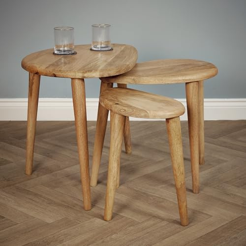 Elm home and garden Solid Wooden Nest Of 3 Three Tables Lamp Side End Oak Finish Light Dark (Light Oak)