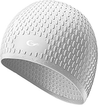 ETZRYSYB Gorro de natación de silicona impermeable, protege las orejas, pelo largo, gorro de piscina, tamaño libre para hombres y mujeres adultos (gris claro)