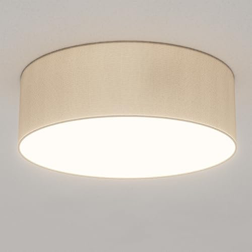 LQWELL Deckenlampe Stoff, Deckenleuchte Rund mit Leinen Lampenschirm, E27 Fassung x 2, max.40W, Ø30cm x H10cm, Beige, für Wohnzimmerlampe Schlafzimmerlampe Deckenbeleuchtung