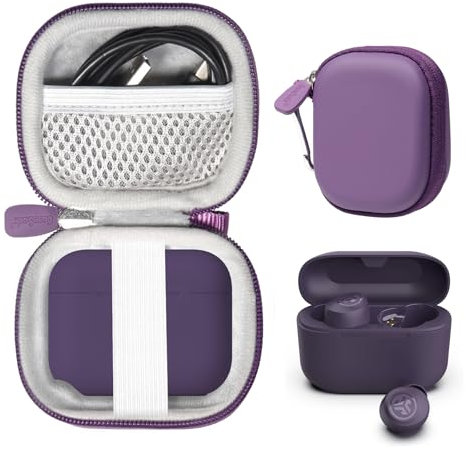 CaseSack Case for JLab Go Pop+,Go Air Pop, Air, Air Tones+/ Tones, JBuds Mini True Wireless Earbuds, Compact Organizer for The Charger case and Charger Cord (Purple)