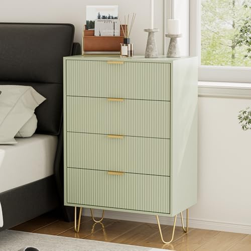 HEYZOEY Green Chest of 4 Drawers for Bedroom, 60x34x91cm, Wood Storage Dresser Bedroom Furniture Cabinet for Living Room,Office,Lounge,Green