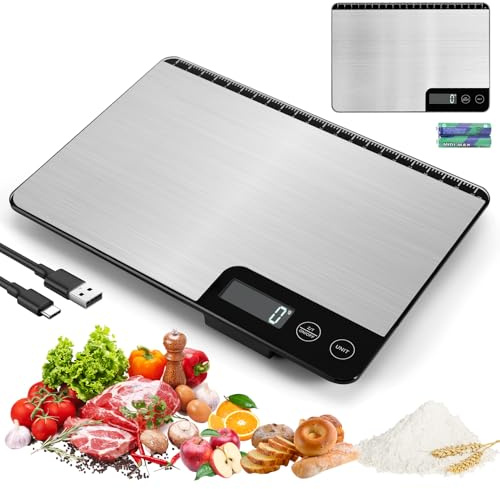 Digital Kitchen Scales, 15kg Rechargeable Precision Food Weighing Scale with 1g Accuracy, 6 Measurement Way, LCD Display, Digital Scales for Cooking & Baking Diet Trcking
