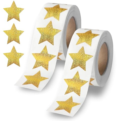 DEFIYEAR 1000 Stück Aufkleber Sterne Gold, Glitzersterne Sticker Sternes, Sticker Selbstklebende, Belohnung Stickers für Kinder, Sterne Aufkleber für Scrapbooking, Grußkarten, Geschenke (2 Rolle)