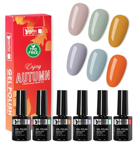 Beautilux UV Nagellack TPO-Frei, 6 Farben 10ml HEMA-FREE Gel Nagellack Set für Home-Maniküre Nail Art Maniküre (AT25-08)