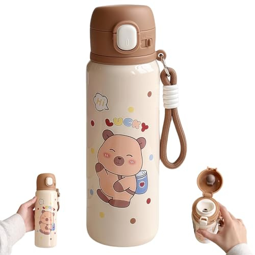 ZenithAura Bouteille à Boire avec Couvercle et Porte-clés - Mignon Isolant avec Surface intérieure en Acier Inoxydable - Bouteille à Boire 500ml - Gobelet et Bec à Boire