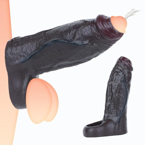 Flüssigsilikon Penishülle Realistische Öffnung Penis Sleeve mit Hodenring ＆ Realität Venen Penismanschetten für Penisvergrößerung Penisverlängerung G-Punkt Extender Sexspielzeug für Männer Sex Toys