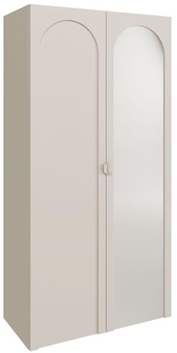 Selsey Zweitüriger Kleiderschrank mit Spiegel – Kaschmir, 100 cm – Eleganter Kleiderschrank für Schlafzimmer oder Kinderzimmer, minimalistisches Design mit bogenförmiger Front
