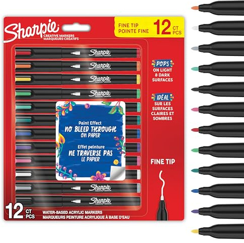 Sharpie Creative Marker Acryl-Farbstifte | Wasserbasierte Farbmarker mit Feiner Spitze | Bastel- & Künstlerbedarf | gemischte Farben | 12 Stück