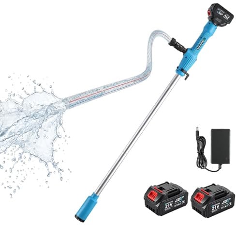 GEARPASS Cordless Stick Transfer Pump for Water/Diesel, 56mm Bottom Inlet, 2725 L/h, 2×4.0Ah Batteries Included, 60-Min Runtime, 9.75M Lift, for Garden Pool Pond Basement Rain Barrels Boat RV