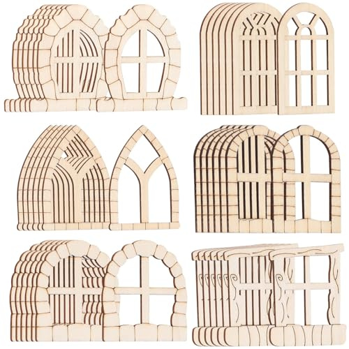 GRIRIW Miniature Finestre in Legno 50 Pezzi Non Verniciate, Ideali per Progetti Fatti a Mano e Decorazioni per Giardino Fatato