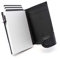 Stealth Wallet - Porte-Cartes Minimaliste - Portefeuilles Pop-up avec Blocage RFID - Porte-Cartes de Crédit Léger avec Rangement pour Les Espèces (Aluminium Argenté avec Cuir Noir et Poche à Monnaie)