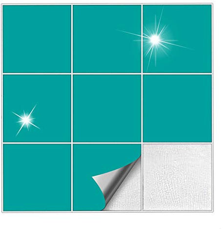 Kiwistar Fliesenaufkleber Türkis Glänzend - 33 x 33 cm - 1 Stück - Klebefliesen Fliesenmuster Stickerfliesen Wandfliesen überkleben - selbstklebend für glatte Flächen